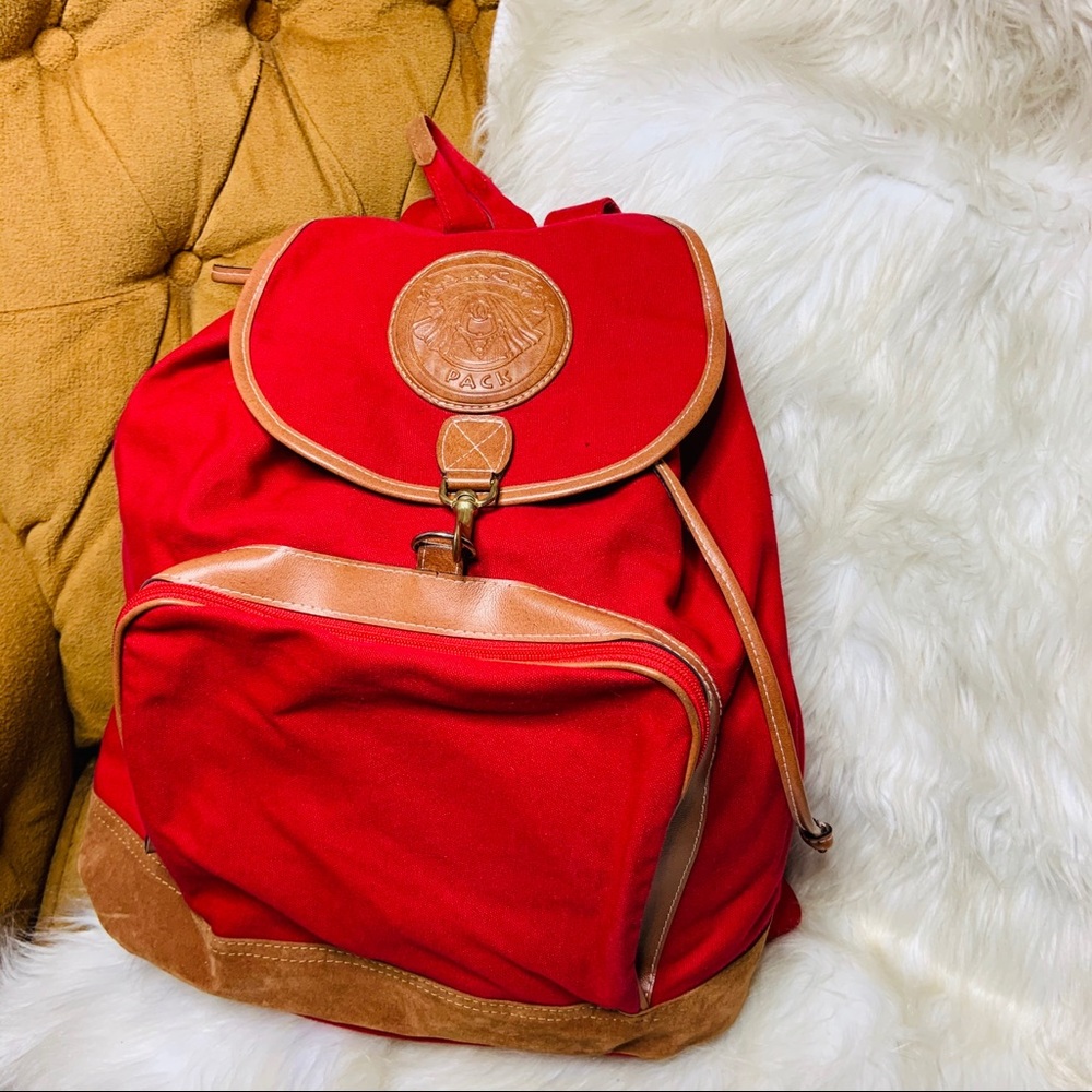 Vintage Red & Brown Backpack